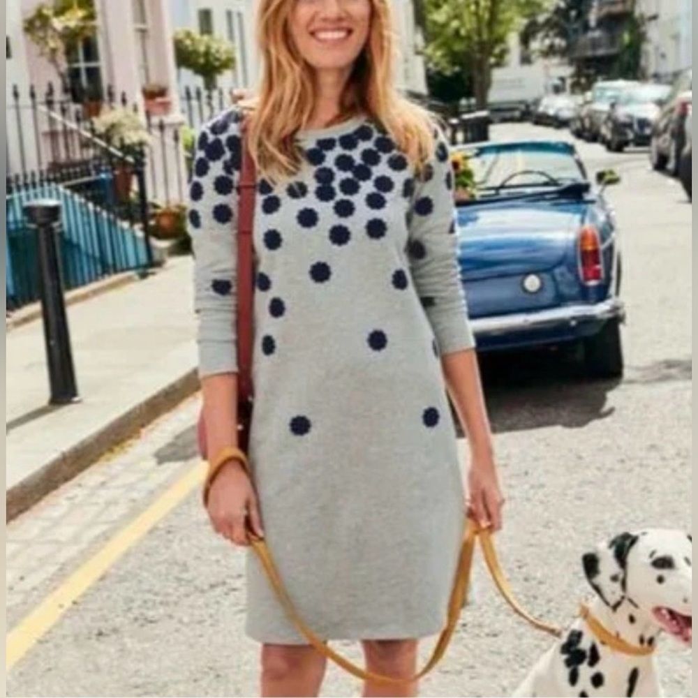 Boden Velvet Floral Dotted Sweater Dress Womens 6R Gray Cotton Long Sleeve
